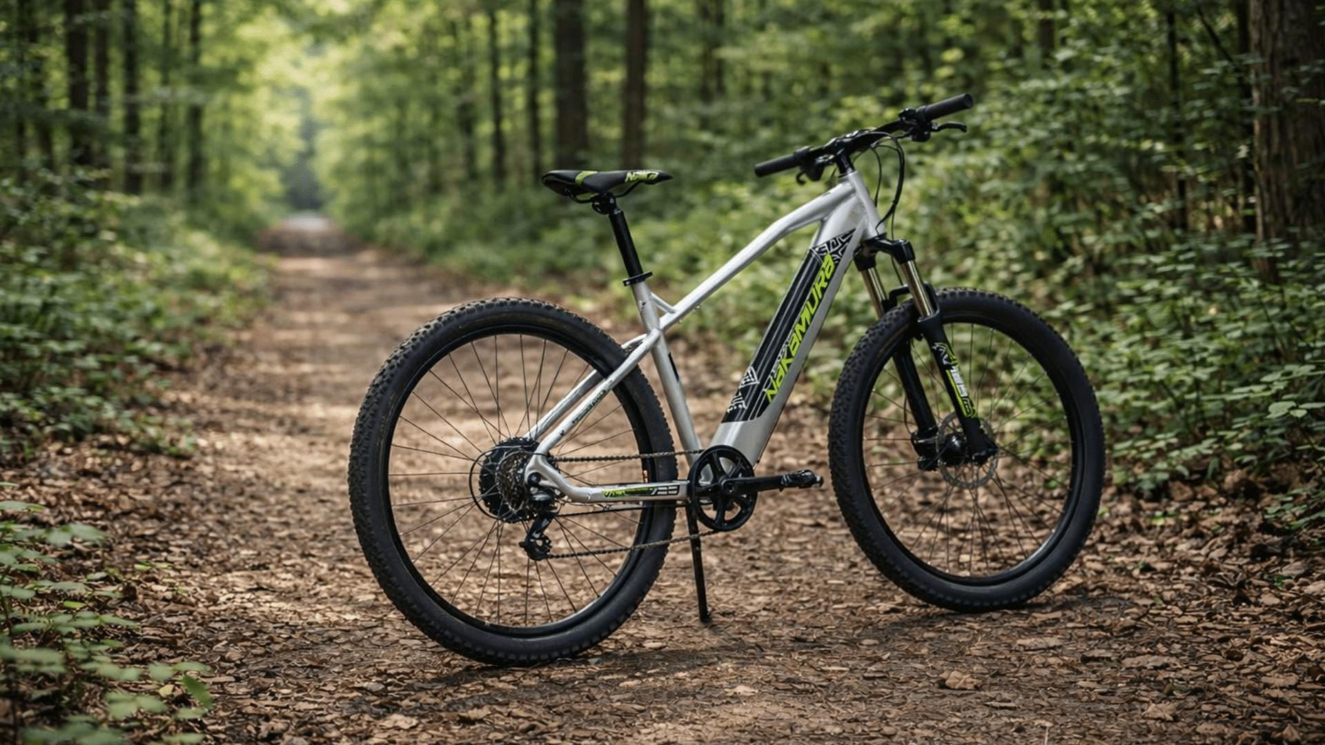 Vue de profil du Nakamura E-Summit 700 avec son cadre gris et marquages vert fluo