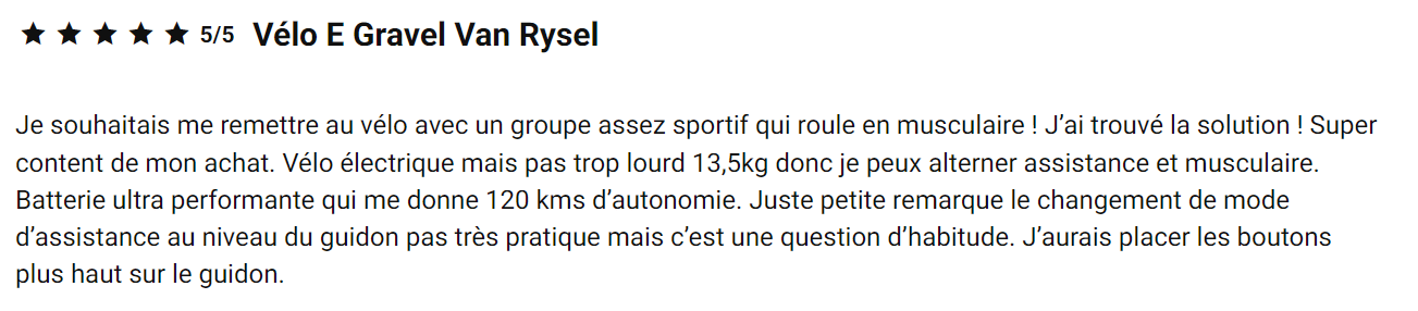 Avis 3 du gravel électrique E-GRVL AF HD