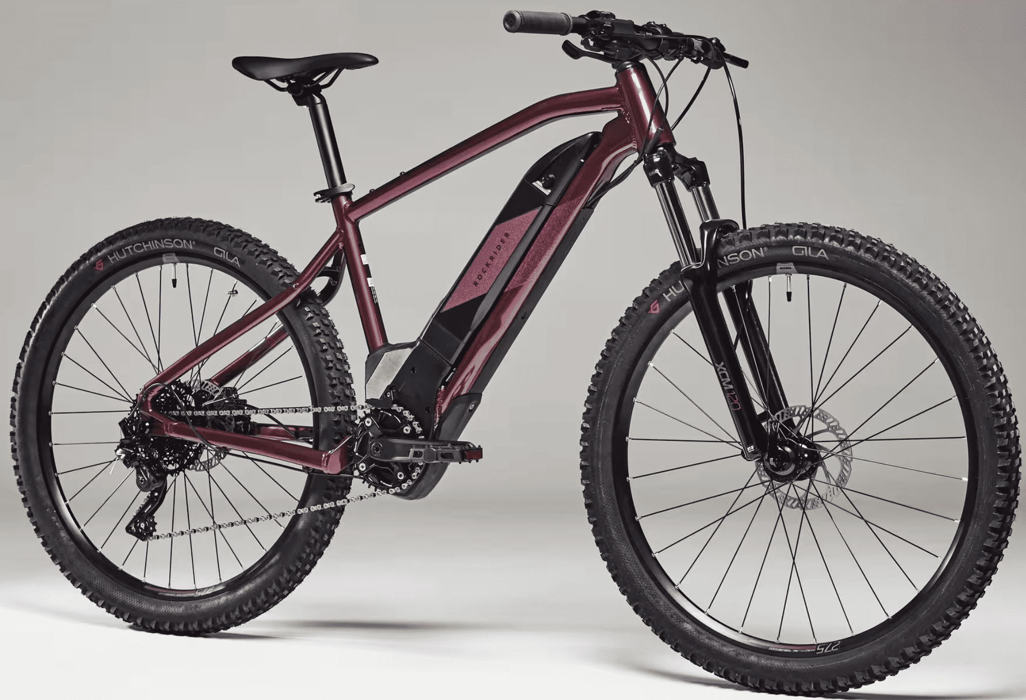 L'avant du VTTAE Rockrider E-ST 500 Prune