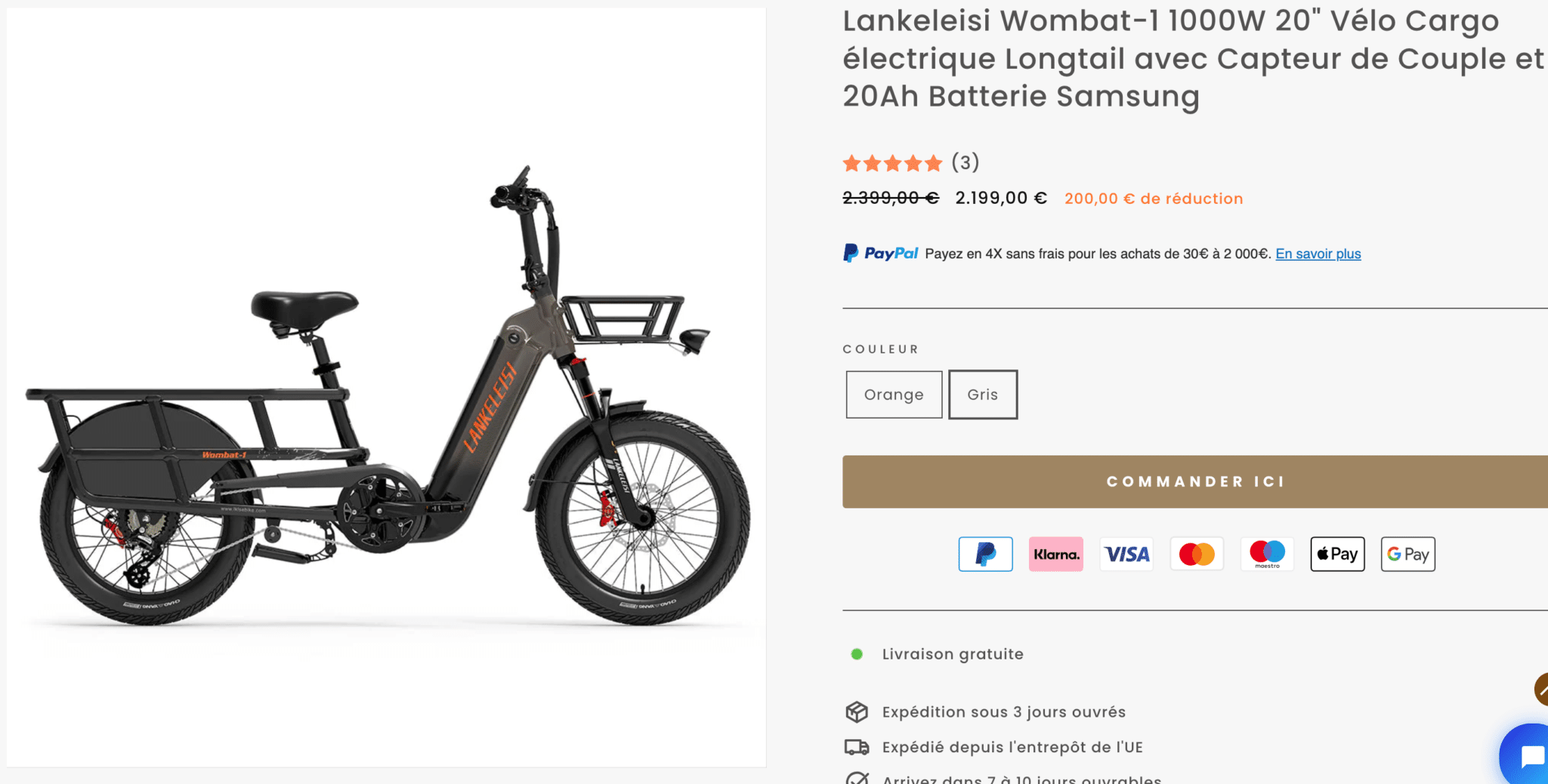 Le prix du vélo cargo longtail Lankeleisi Wombat-1