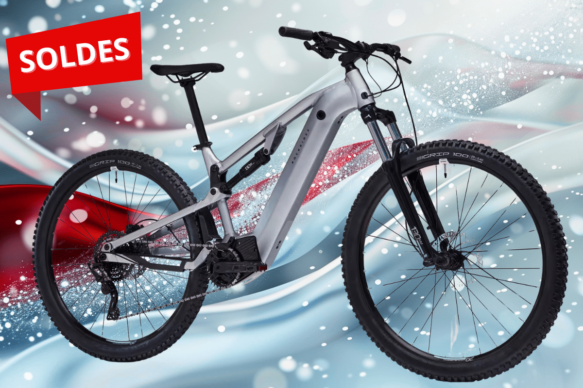 Ce VTT électrique Rockrider Decathlon tout suspendu est à prix choc pour les soldes d’hiver !