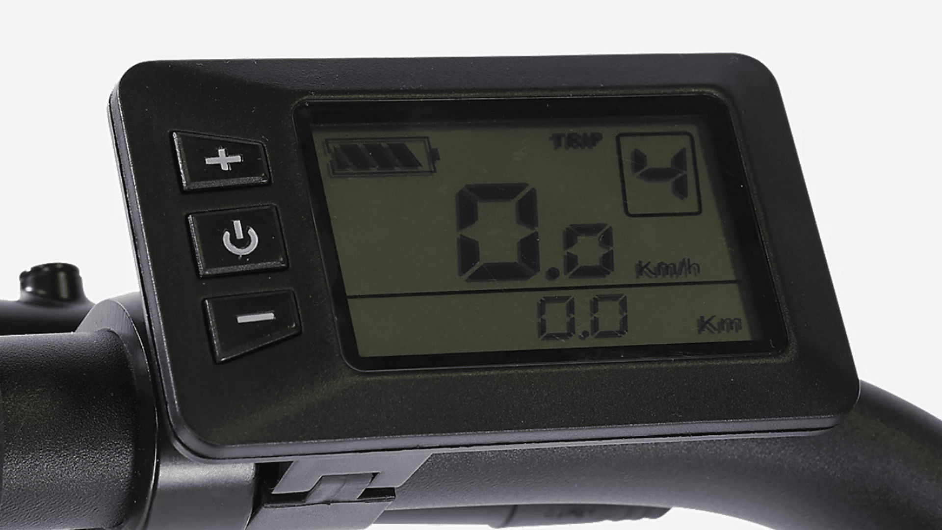 Écran LCD du Nakamura Crossover E LTD affichant vitesse, autonomie et niveaux d’assistance