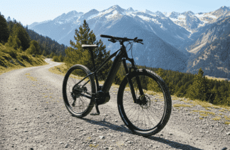 VTT électrique Nakamura E-Summit 940 noir sur piste de montagne, roues 29", au soleil