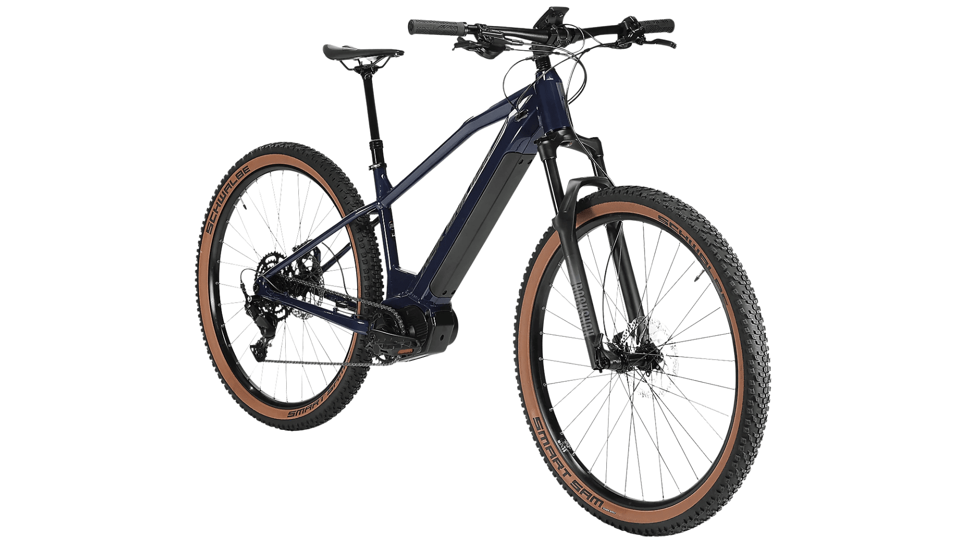 VTT électrique Nakamura E-SUMMIT 960 bleu foncé équipé du moteur Naka E-Power Max et pneus Schwalbe Smart Sam