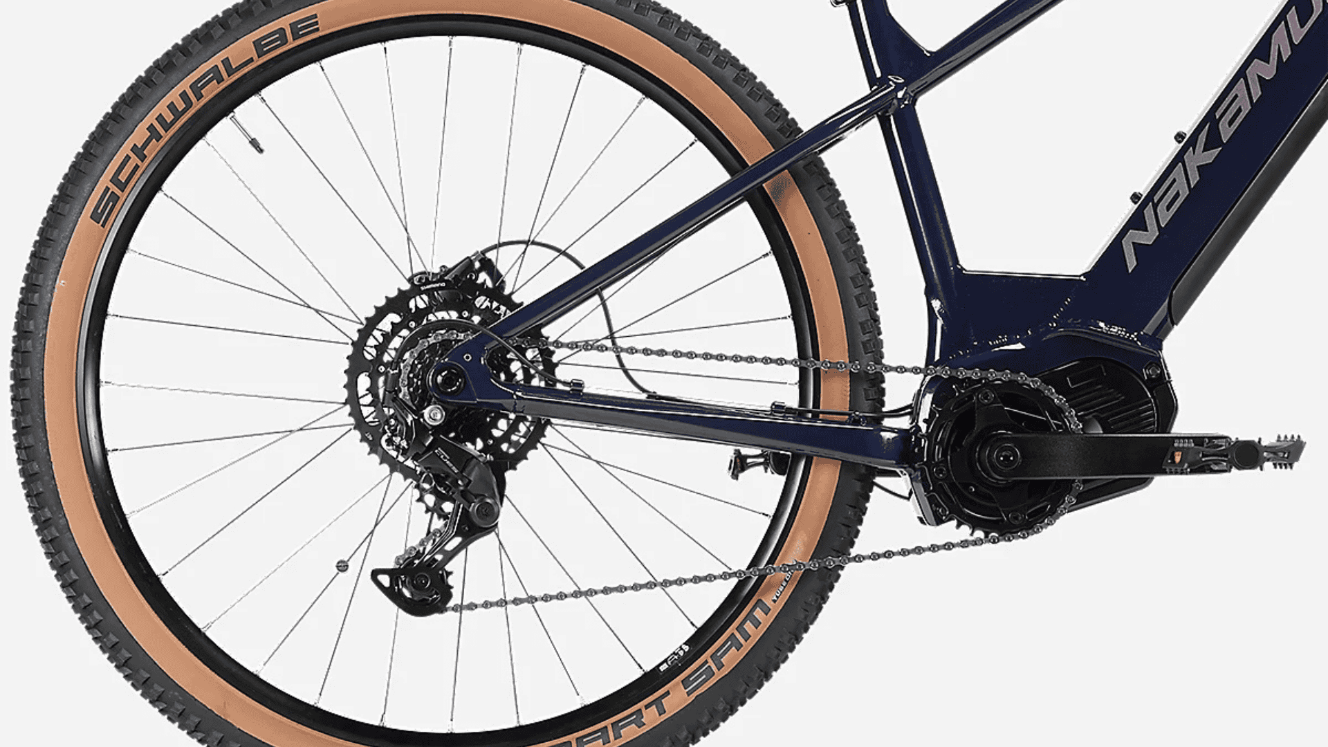 Transmission Shimano Cues et roue arrière du Nakamura E-SUMMIT 960 avec pneus Schwalbe Smart Sam