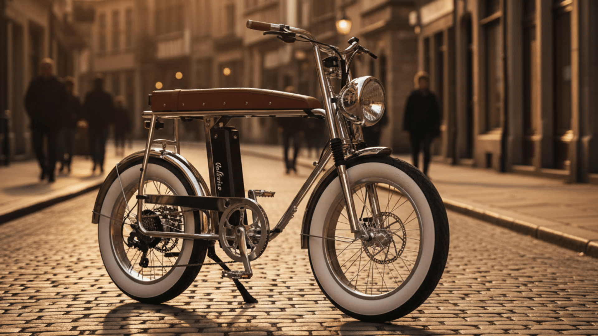 vélo électrique Voltaire Paname posé en extérieur, modèle biplace au design rétro et pneus larges