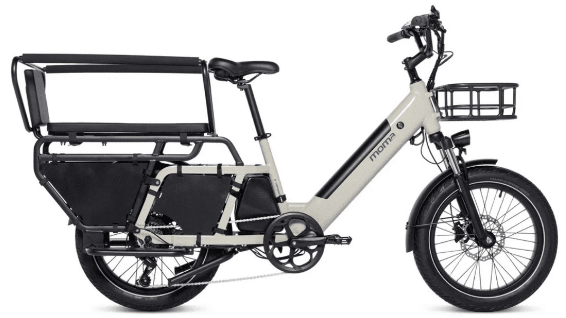 Moma Bikes E-Compactail vélo cargo électrique compact avec roues 20 pouces en circulation urbaine