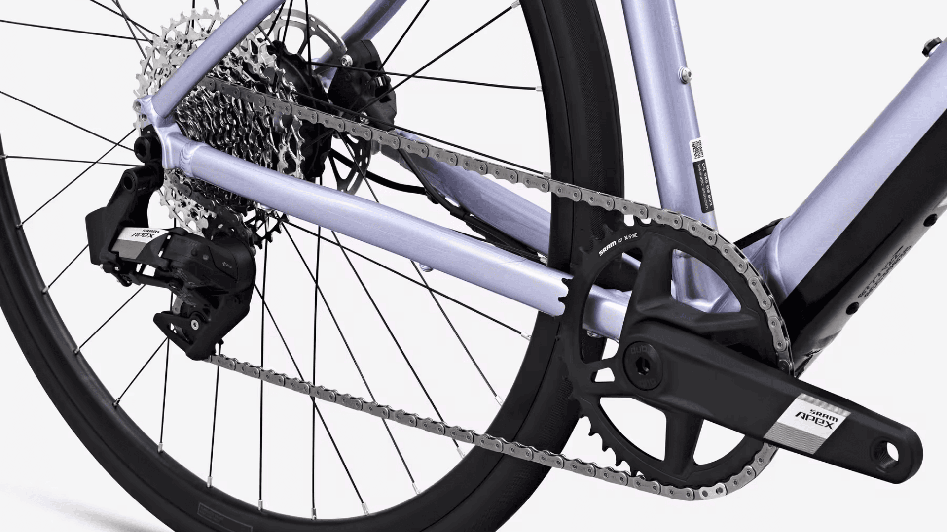 Détail de la transmission SRAM Apex AXS et du moteur Mahle X35 sur le Van Rysel E-EDR AF