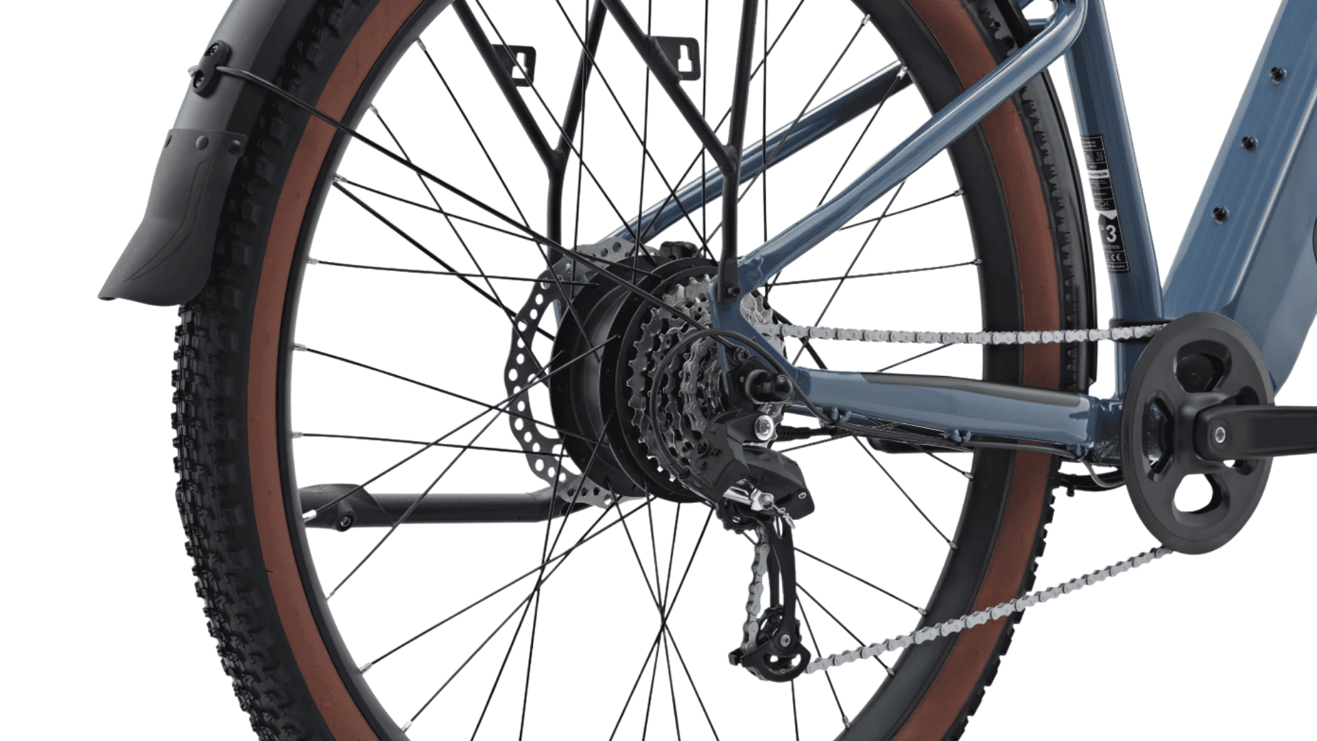 Dérailleur Microshift 7 vitesses et cassette 14-34 dents du Rockrider E-EXPL 100 LTD
Titre : Détail de la transmission Microshift RD-M25L 7 vitesses