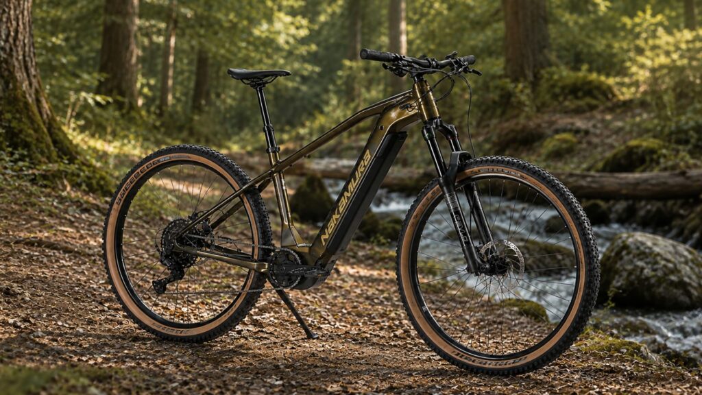 VTT électrique Nakamura E-Summit 990 sur un sentier forestier